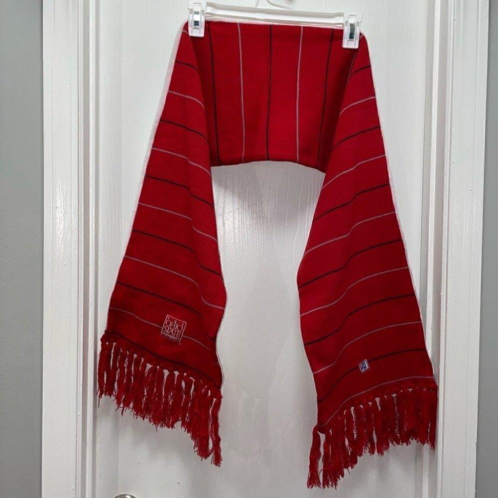 Scarf Ohio State University Striped Reversible Buckeyes OSU Fringe Hem
